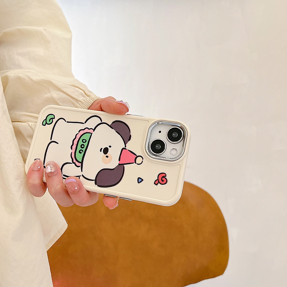 Metal Len Matte IPhone Case Kompatibel Untuk Iphone11Topi Kartun Kelinci Beruang Coklat14 Pro Max Casing Ip13 Pro Max Iphone12 Case Lembut TPU Belakang Ponsel Cover