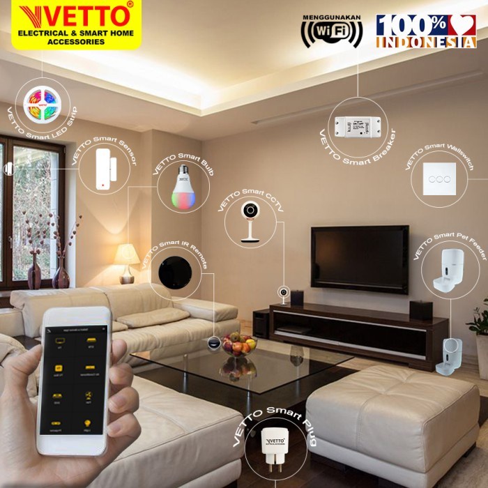 VETTO Smart WiFi Touch Wallswitch - Saklar 2 Gang Putih
