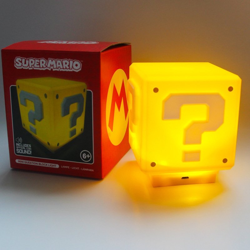 Mario Lampu Tanda Tanya Lampu Malam Super Mario Game Malam Anak Kamar Tidur Pengisian USB LED Rumah Tangga Kubus Turn Table Lamp Gift