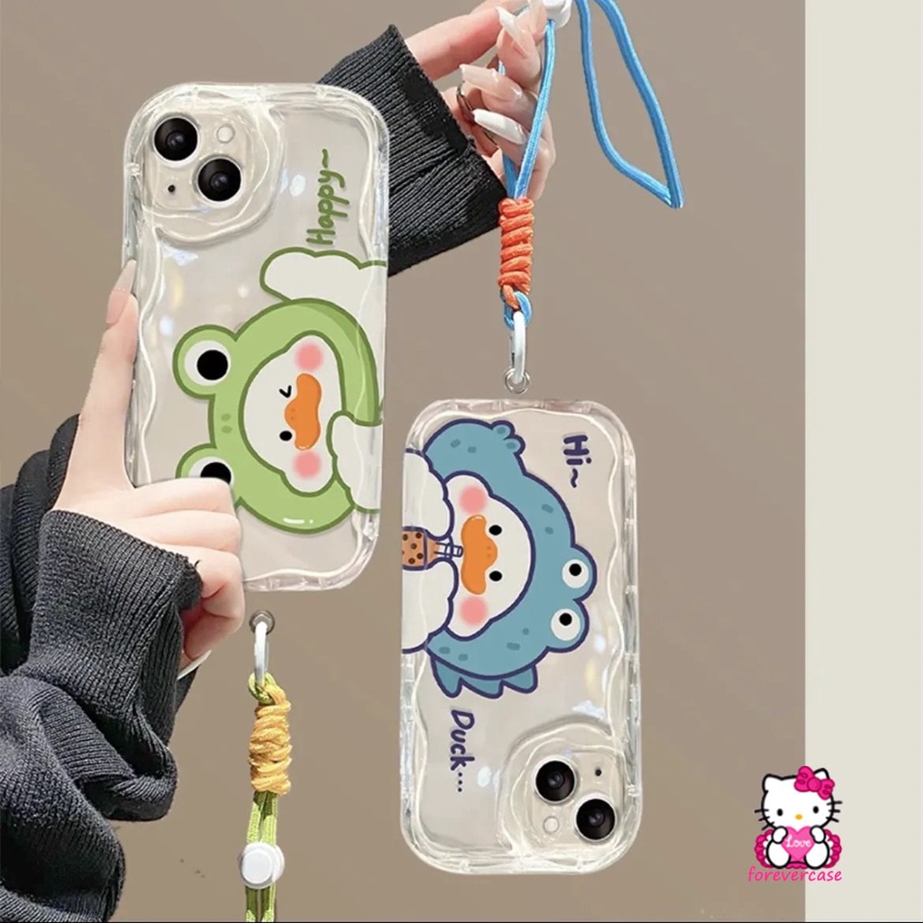 IPHONE Casing Bebek Lucu Buaya Transparan Kompatibel Untuk Iphone11 13 14 12 Pro Max6 6s 7 8 Plus XR XS X Max SE 2020 Lembut Tpu 3D Bergelombang Melengkung Tepi Belakang Shockproof Couple Cover