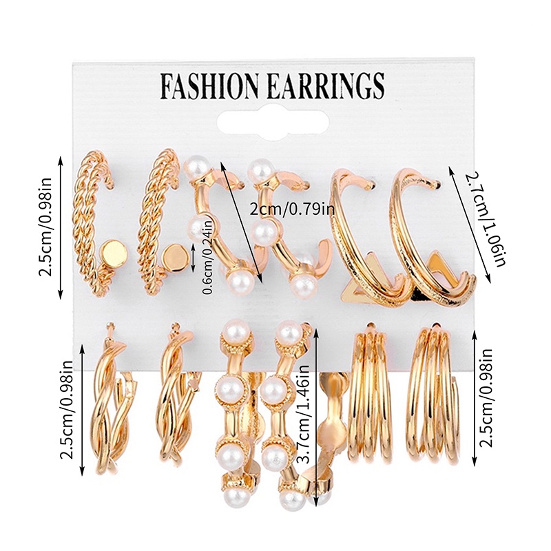 6 Pcs/Set Anting Mutiara Set Kristal Rumbai Elegan Oversized Stud Earrings Wanita Perhiasan Fashion Aksesoris