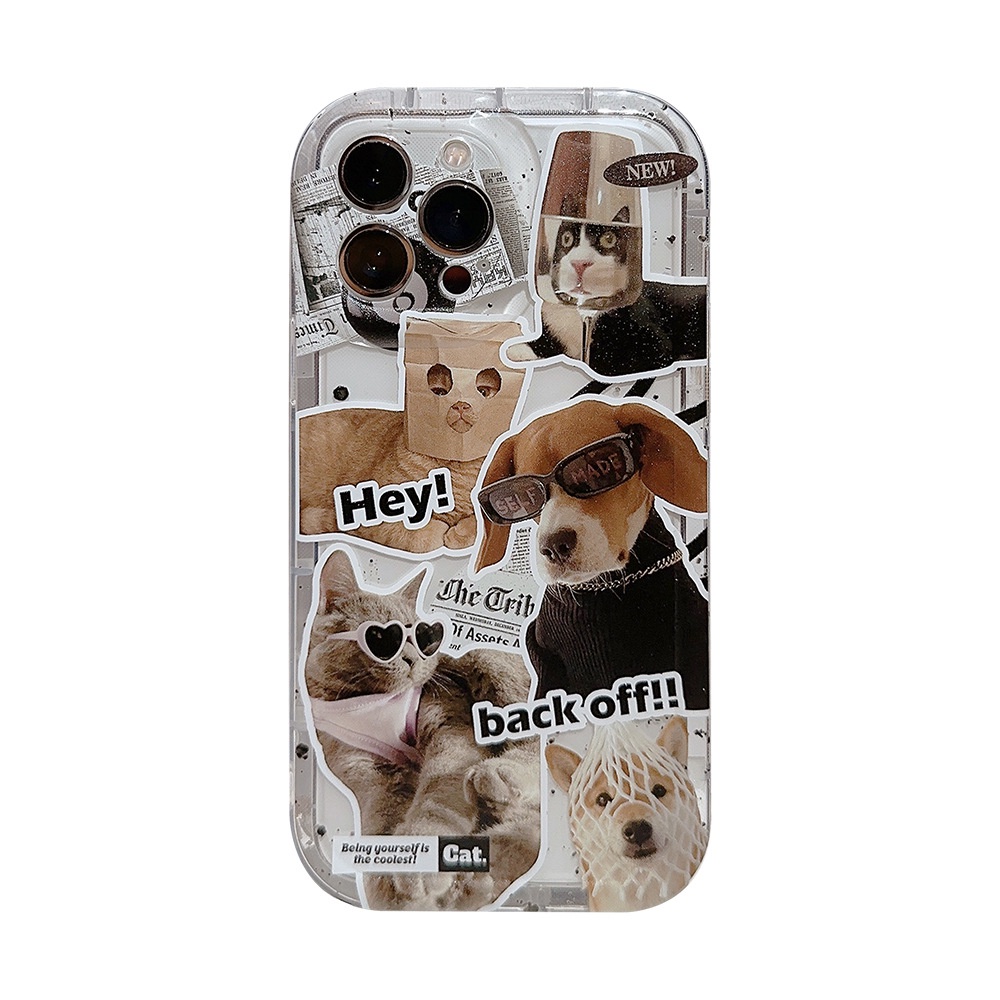 IPHONE Ins Lucu Anjing Kucing Kartun Silikon Case Untuk Iphone14 11 12 13 PRO MAX Casing Cover Pelindung AT0306