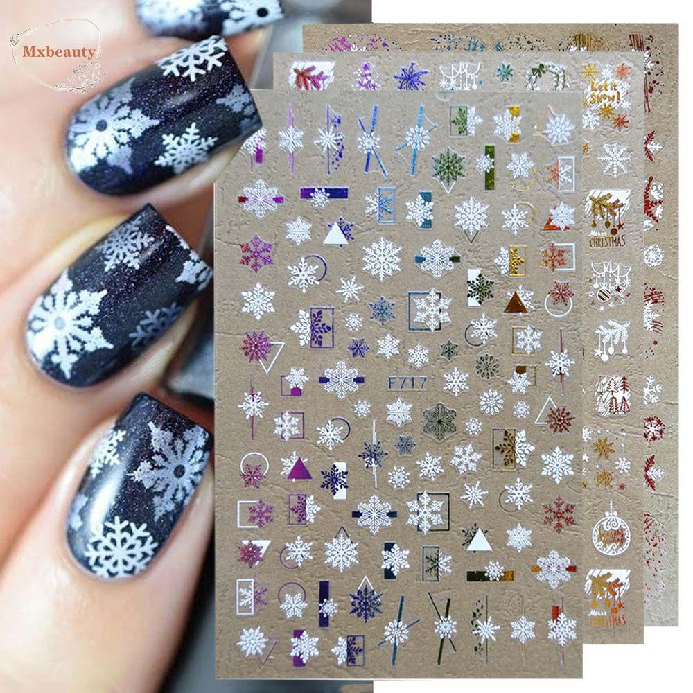 Mxbeauty Stiker Kuku Natal Wanita Fashion Warna Snowflake Elk Alfabet Inggris Pohon Natal Nail Art Dekorasi