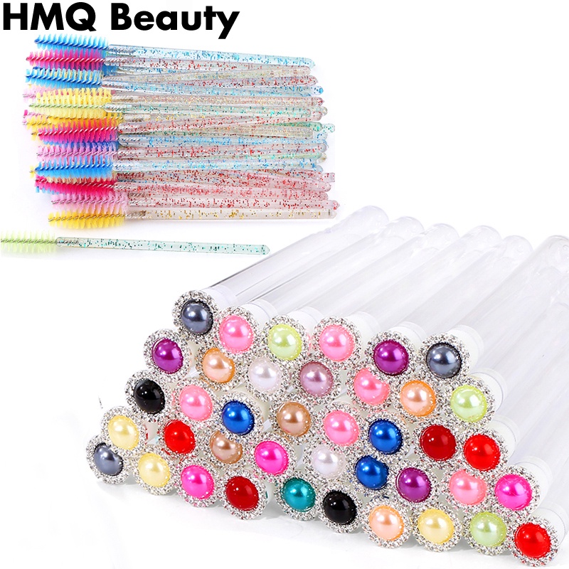 50 Pcs Baru Berlian Dapat Digunakan Kembali Sikat Bulu Mata Tabung Mutiara Kosong Sikat Bulu Mata Botol Maskara Tongkat Dalam Tabung Mewah Alat Makeup