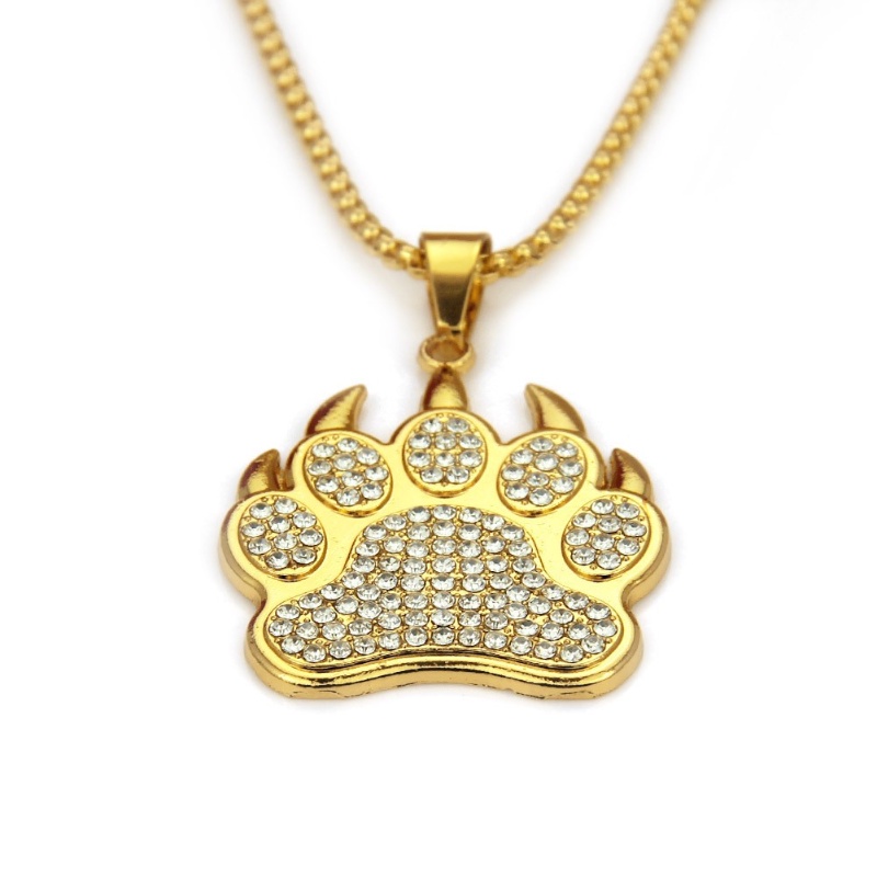 Z H Perhiasan Vintage 18K Emas Beruang Palm Berlian Liontin Fashion Pria Anti Karat Kalung Liontin Hip Hop Pesta Baja Titanium Perhiasan Aksesoris