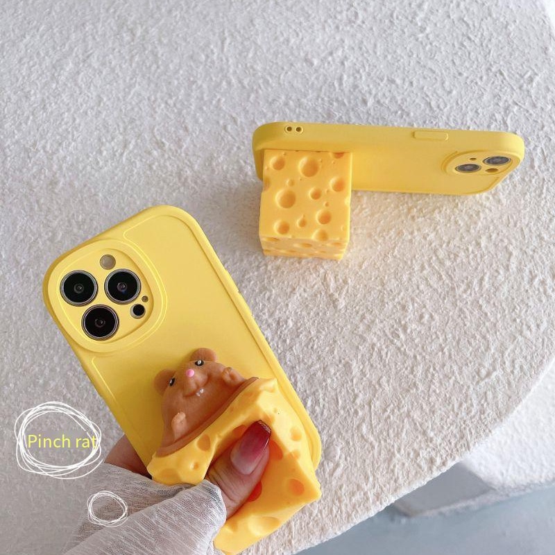 IPHONE Cheese Mouse Pinch To Pinch Decompression Phone Case Untuk Iphone14 13 12 11 Promax X/xs Max7/8plus Telepon Slvee