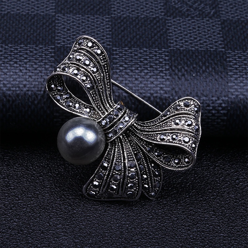 Pin Bros Bunga Roset Kristal Berlian Imitasi Mutiara Hitam Vintage Untuk Wanita Perhiasan Pernikahan Elegan