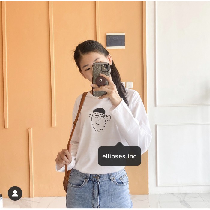 Ellipsesinc - Kaos Oversize Wanita Lengan Panjang Groove - Putih
