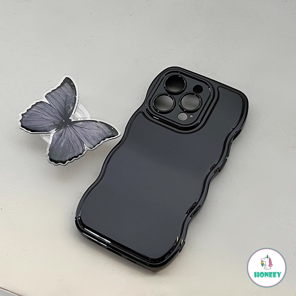 IPHONE Ins Casing Ponsel Premium Kompatibel Untuk Iphone14 13 12 11 Pro Max14 Plus Butterfly Holder Silikon Hitam Soft Case