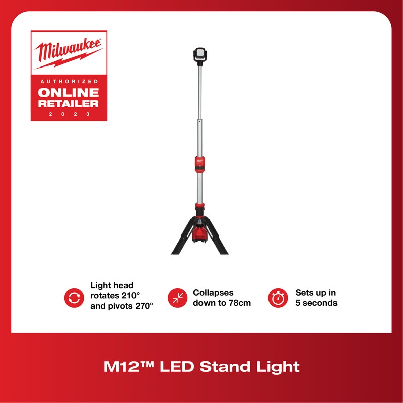 Milwaukee M12 LED Stand Light - Tanpa Baterai