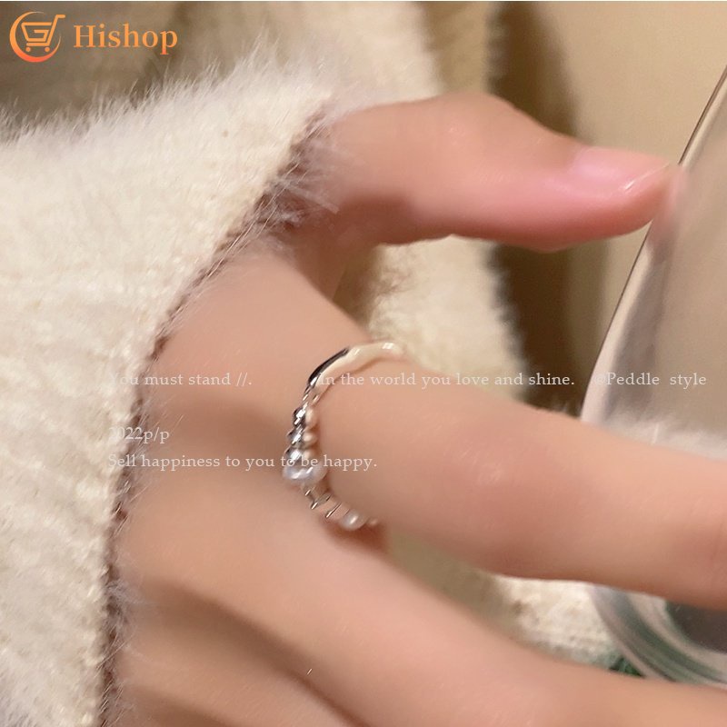 Cincin Perak Untuk Wanita Fahsion Elastis Blok Logam Mutiara Beads Rings Aksesoris Perhiasan