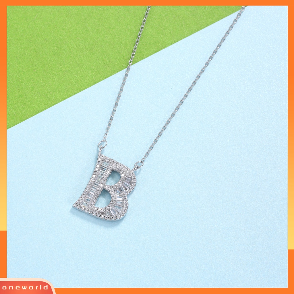 [ONE] Silverhoo Wanita Kalung A-Z Huruf Liontin Cubic Zirconia Perhiasan Shiny Electroplating Clavicle Chain Untuk Pernikahan