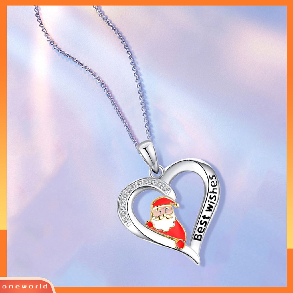 [ONE] Women Necklace Heart Shiny Kalung Liontin Huruf Berlian Imitasi Ringan Untuk Natal