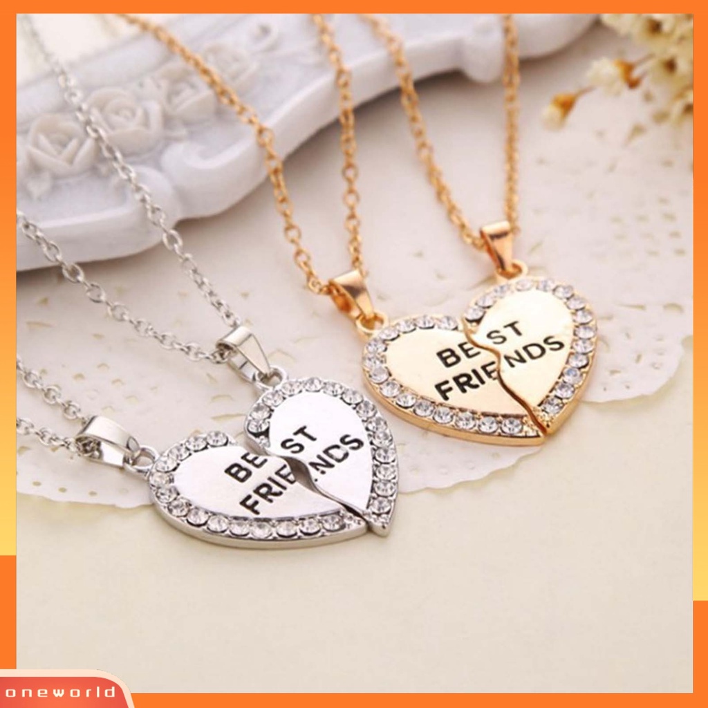 [ONE] 2 Pcs Berlian Imitasi Bersinar Kalung Persahabatan Hadiah Sahabat Hati Liontin Kalung Perhiasan Aksesori