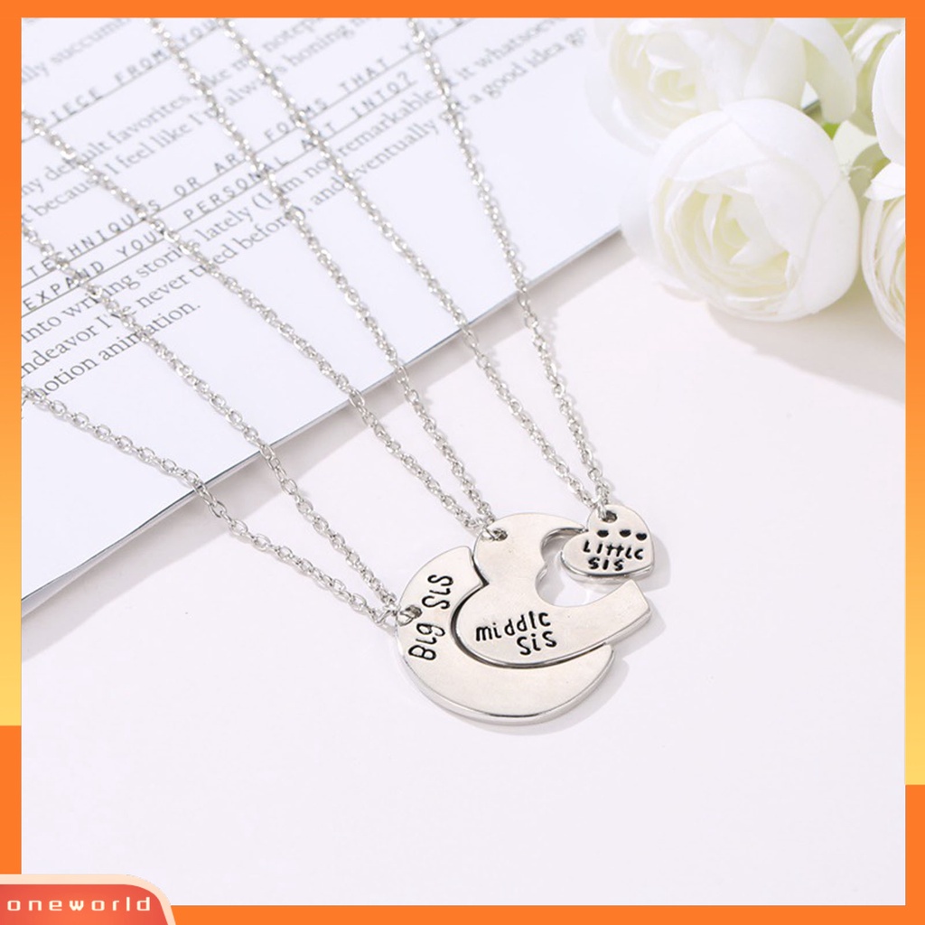 [ONE] 3 Pcs/Set Sister Kalung Set Bentuk Hati Keluarga Warna Kontras Siblings Tiga Saudara Lady Kalung Set Hadiah