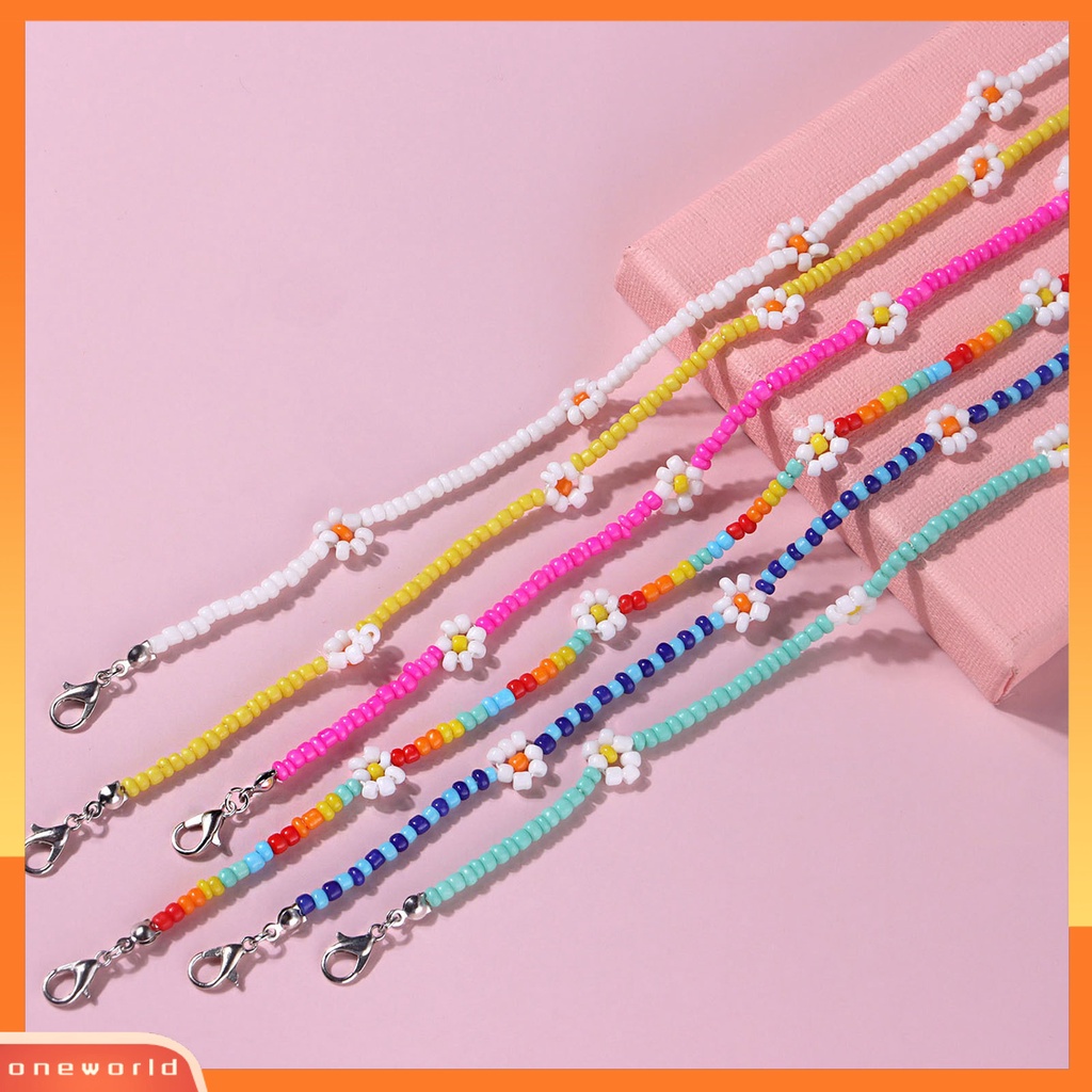 [ONE] Wanita Kalung Warna-Warni Manik-Manik Bunga Perhiasan Electroplating Beads Rantai Klavikula Hadiah Ulang Tahun