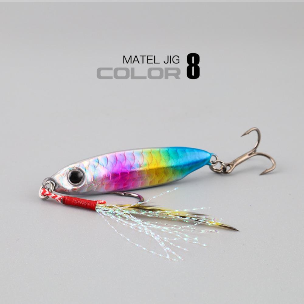 TOP 5pcs /Box Bulu Logam Umpan Pancing Ikan Kecil7 /10 /15 /20 /25/30G Bass Hook Spinning Baits Single Hook