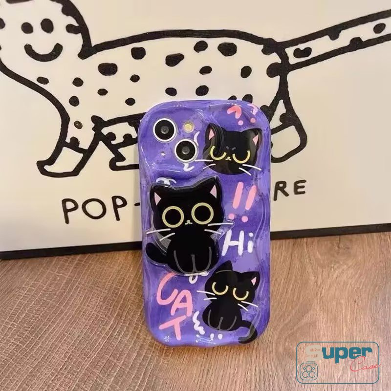 Casing Bracket Kucing Lucu Untuk Realme C55 C12 C21Y C11 C35 C25 C31 C25Y 9i 5 6i 7i 5i 5s C15 C3 C20 C25s C21 C30 C3 C17 C20A Lembut 3D Wavy Curved Edge Cartoon Case Dengan Stand Holder