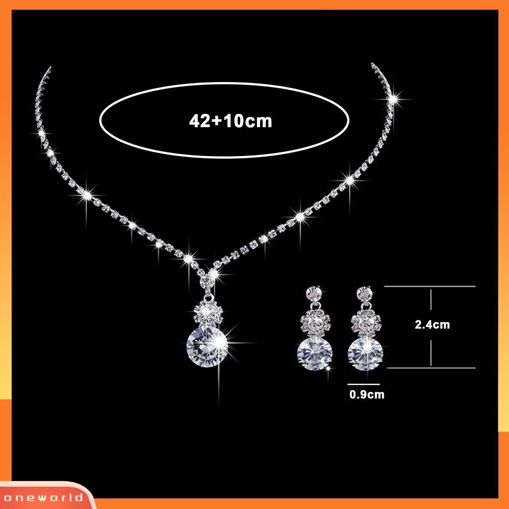 [ONE] 1set Set Perhiasan Pernikahan Elegan Untuk Wanita Cubic Zirconia Kristal Imitasi Choker Kalung Anting Pengantin Berlian Imitasi Aksesoris Fashion