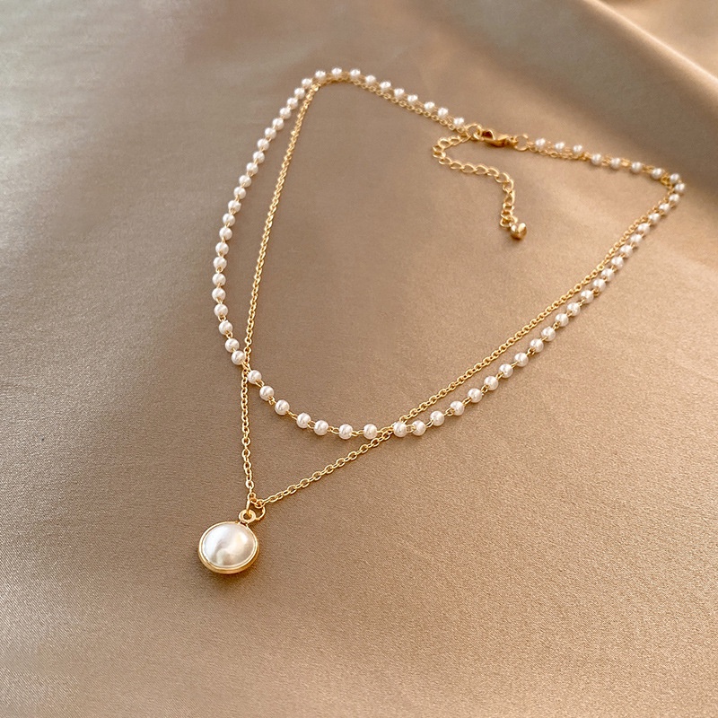 Influencer ns Double Layer Pearl Necklace Female Gaya Baru Cahaya Mewah Niche Sederhana Hip Hop Klavikula Rantai Kalung