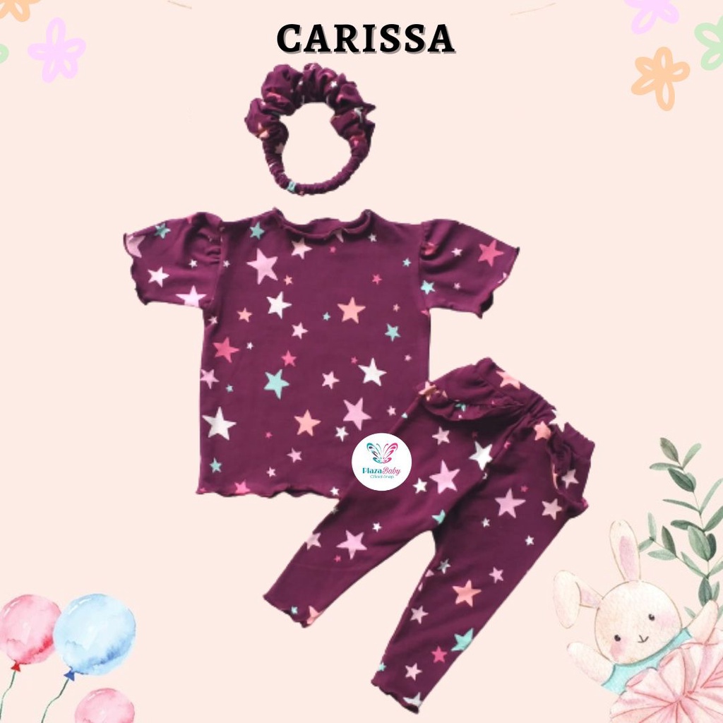 Plazababyku MX CARISSA setelan bayi motif bunga yang lucu free headband scrunchie + sandal