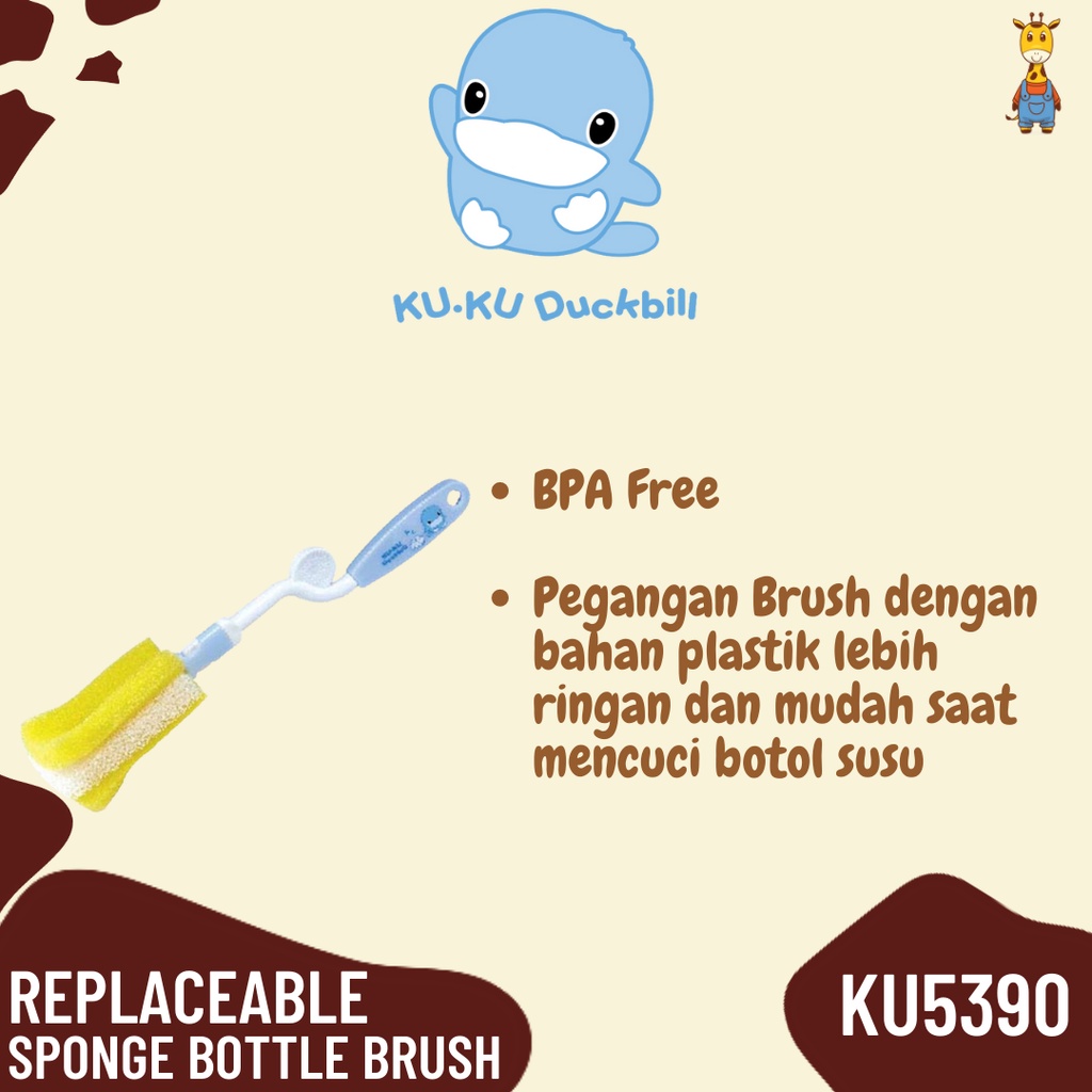 Kuku Duckbill Replaceable Sponge Bottle Brush KU5390 - Sikat Botol Bayi