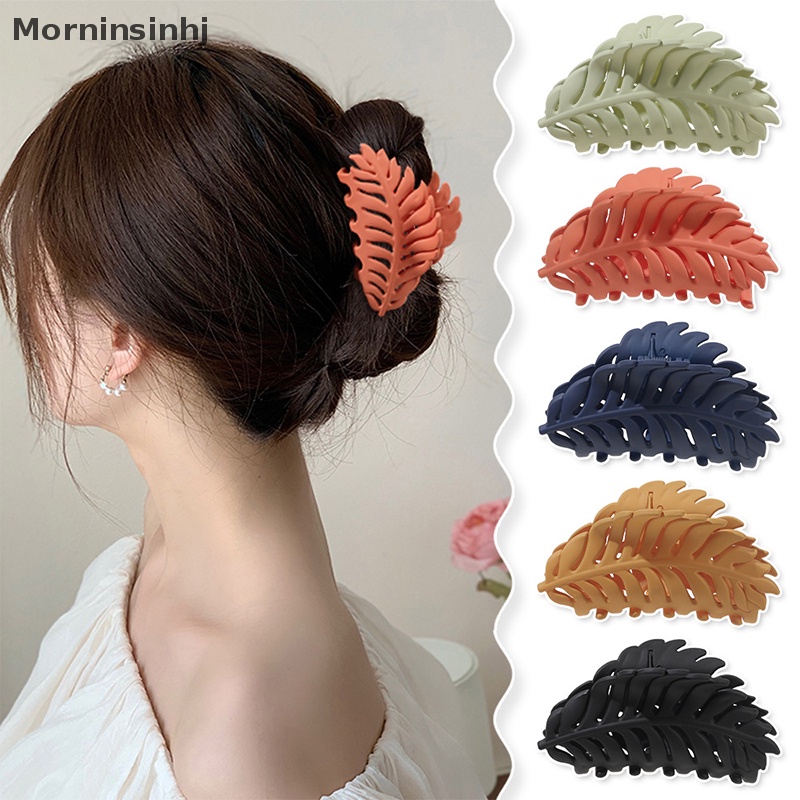 Mornin Fashion Bentuk Daun Warna Solid Hair Claw Untuk Wanita Grab Clip Bun Aksesoris id