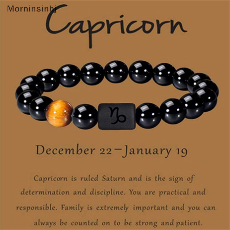 Mornin 12rasi Zodiak Tanda Manik-Manik Gelang Pasangan Batu Onyx Hitam Alami Elastis Charm Gelang Untuk Wanita Pria id