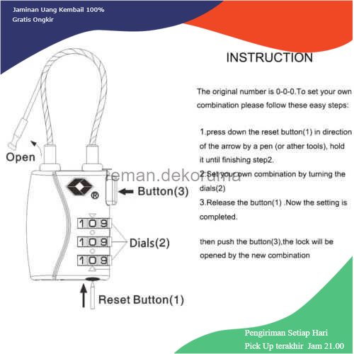 TD - DPR CoolCell Gembok Koper Angka 3 Digit Suitcase Password TSA Lock - TSA-719