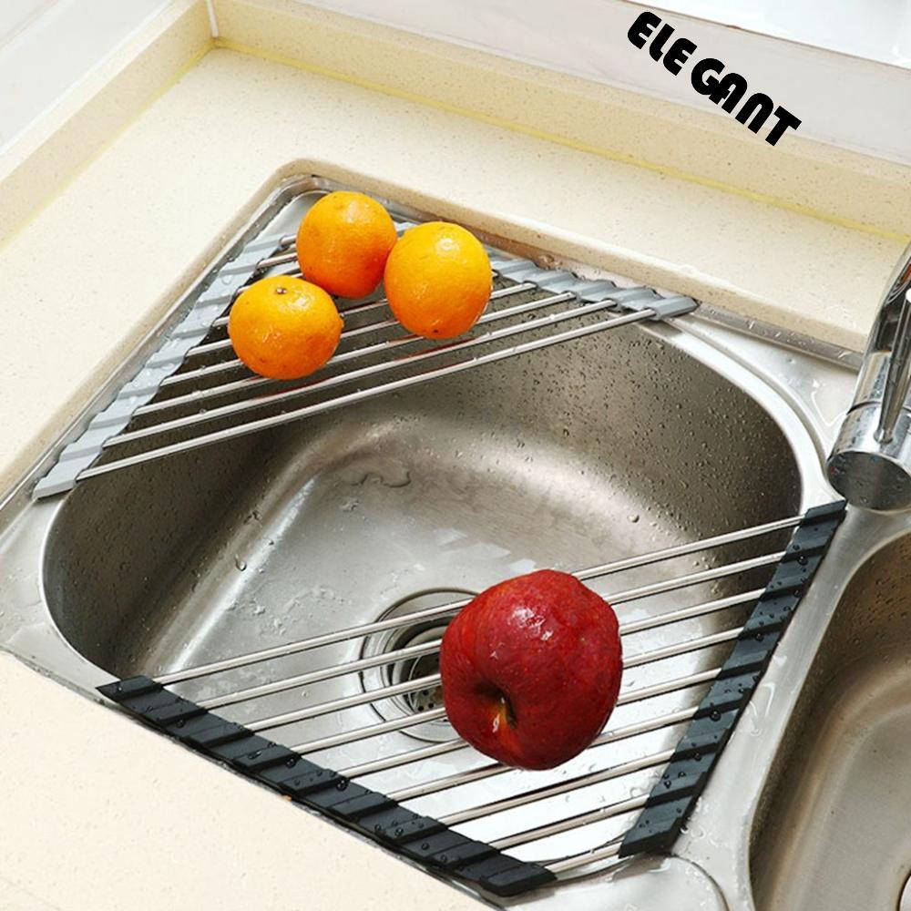 [Elegan] Rak Tiris Hemat Tempat Multifungsi Gulung Ke Atas Stainless Steel Segitiga Sponge Holder