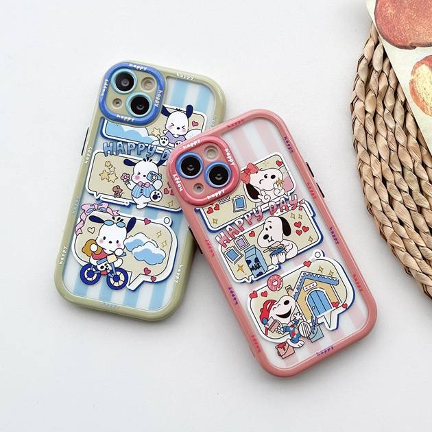 All New Cream Non-slip Camera Protect Soft Case IPhone X XR XS Max 11 12 13 14 Pro Max Women Girl Pretty Cute Snoopy Pochacco Cartoon Phone Case