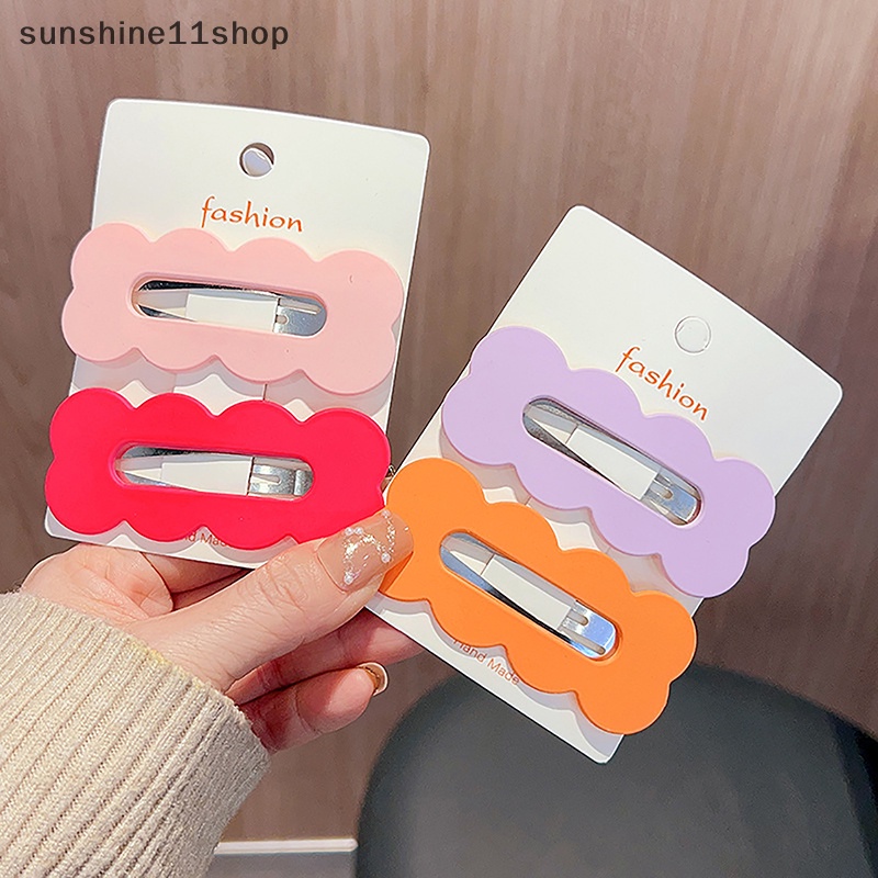 Sho 2Pcs Set 8cm Panjang Warna Solid Oblong Gelombang Besar Jepit Rambut Untuk Gadis Wanita Lucu Kawaii Jepit Rambut Manis Aksesoris Fashion N