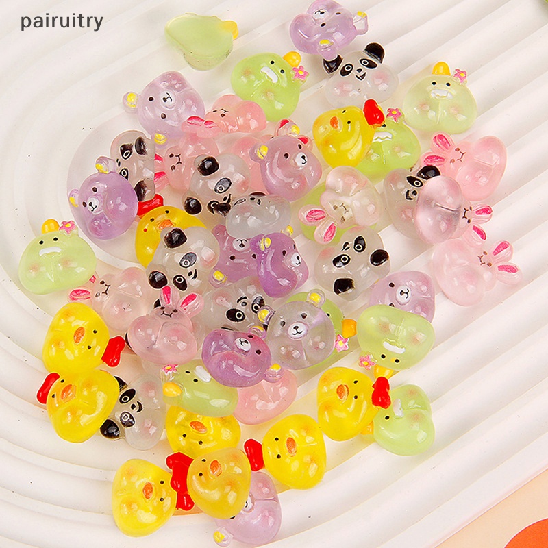 Prt 10PCS Hewan Bercahaya Kartun Resin Ayam Bebek Beruang Ch DIY Hadiah Ornamen PRT