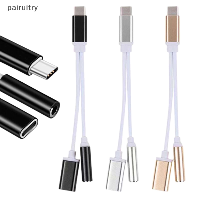 Prt Aux Audio Charging Cable Adapter 2in1 USB Tipe C Ke Jack Headphone Splitter 3.5mm Untuk Xiaomi Huawei PRT