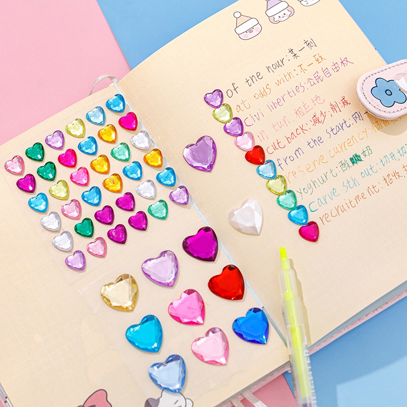 36pcs Sparkling 3D Cinta Hati Kristal Permata Stiker Mahasiswa Dekorasi DIY Shiny Diamond Stickers