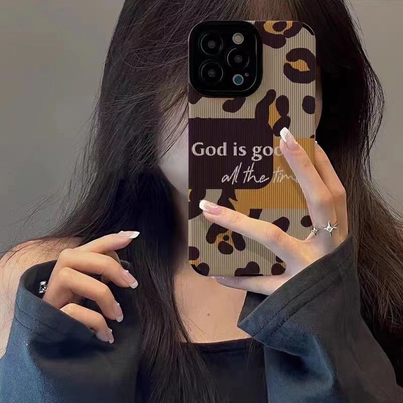 Lamb Skin Pretty Brown Leopard Print English Soft Case IPhone 6S 7 Plus 8 Plus X XS XR XS Max 11 13 12 14 PRO Max 14 Plus 12 13 MINI SE Phone Case Girl Women's Fashion