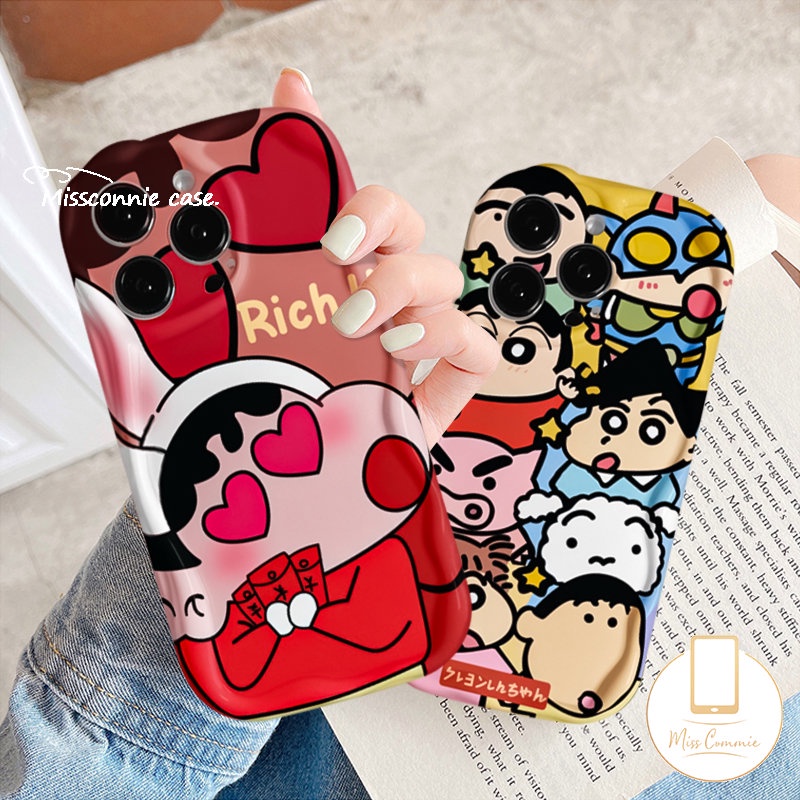 Casing Kartun Untuk Redmi 10A 10C A1 9 9A 10 9T A2 9C NFC Redmi Note12 10 8 9 10S 11s 11 10Pro Max POCO M3 3D Wavy Curved Edge Glossy Lucu Crayon Shin-chan Soft Tpu Cover