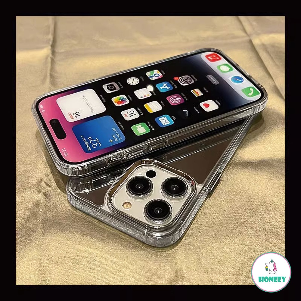 IPHONE Fashion Makeup Cermin Electroplated Case Untuk Iphone11 14 Pro Max13 12 Pro max Shockproof Silikon Bumper Ponsel Cover