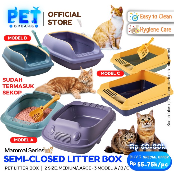 CAT LITTER BOX TOILET TEMPAT PUP BAK PASIR KECIL JUMBO KOTAK LITER POOP KUCING KITTEN SEROKAN SEKOP