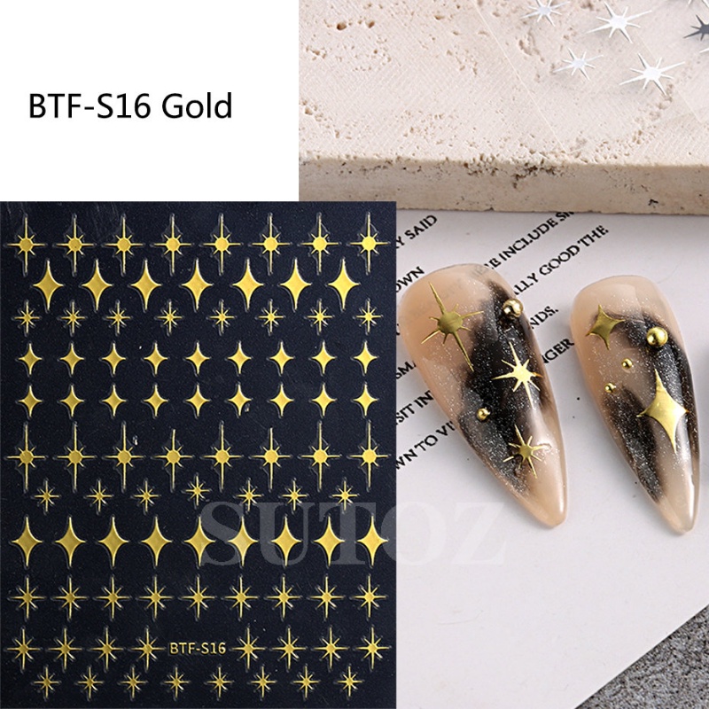 [Harga Grosir] [Fitur] 1 Lembar Pola Bintang Geometris Kuku Stiker 3D Hologram Kuku Tape Perekat Emas Perak Hitam Transfer Air Logam Kuku Decal Manicure Art Dekorasi