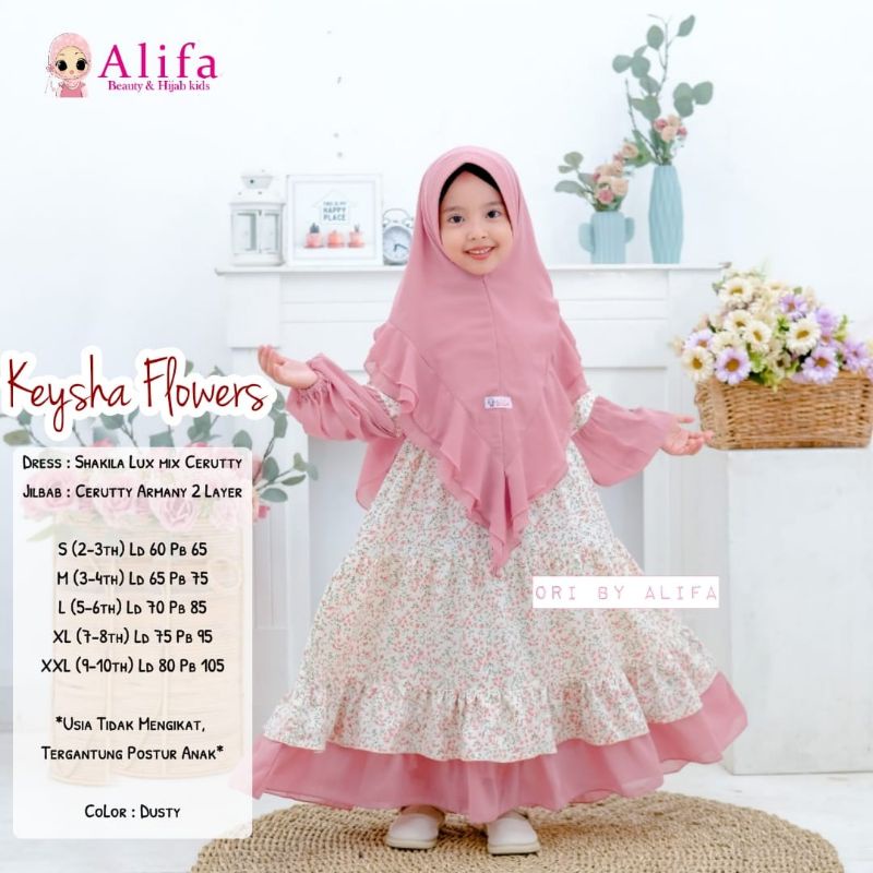 KEYSHA SYARI ORI ALIFA KIDS | Dress+jilbab Anak