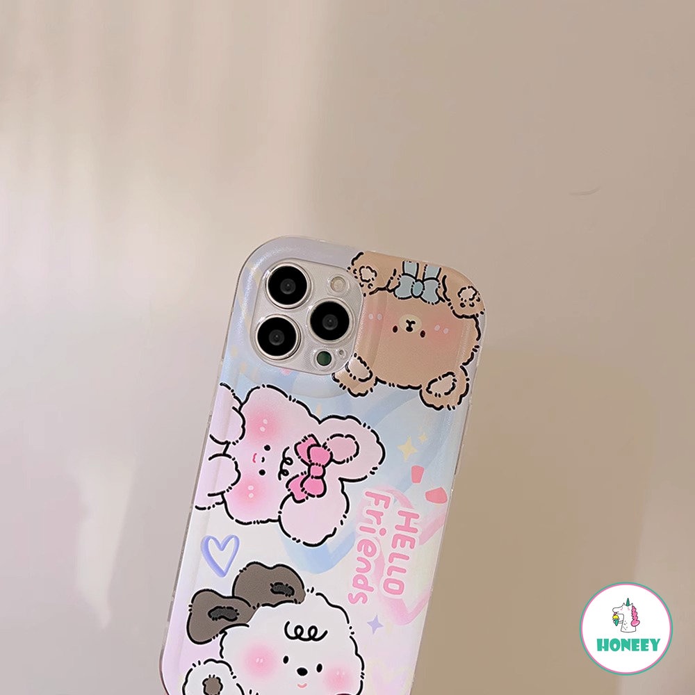 IPHONE Cute Bear Rabbit Phone Case Kompatibel Untuk Iphone11 12 13 14 Pro Max 14plus Transparan Anti-Drop Lembut TPU Penutup Belakang