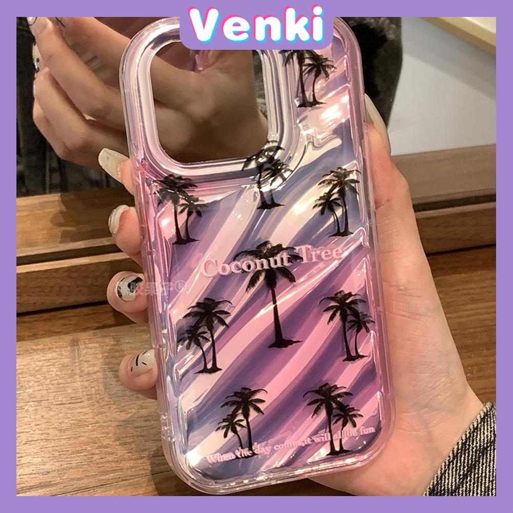 VENKI - Untuk iPhone 11 iPhone Case Laser Reflektif Bening Phone Case TPU Soft Shockproof Airbag Phone Case Romantis Pohon Kelapa Kompatibel dengan iPhone 14 13 Pro max 12 Pro Max XR