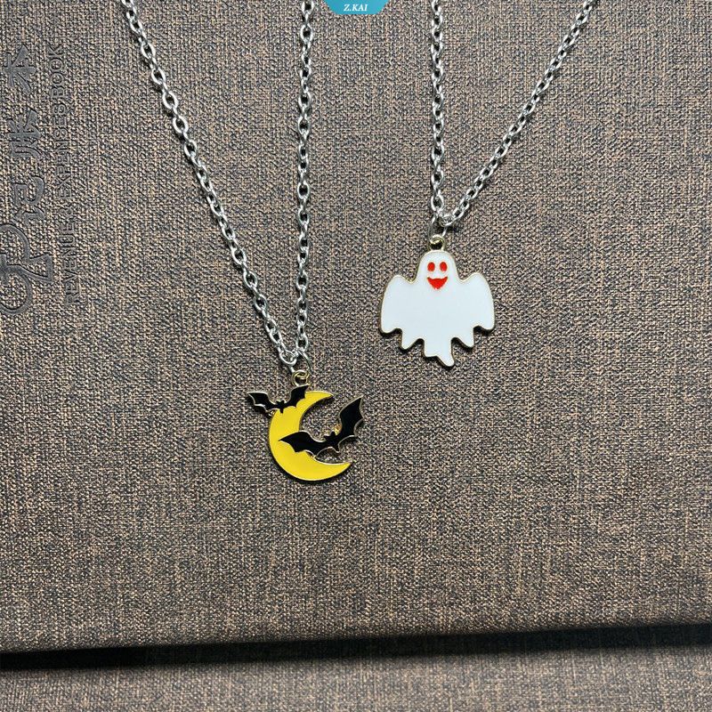 Halloween Hantu Liontin Kalung Fashion Perhiasan Wanita Leher Rantai Pakaian Cocok Aksesoris Enamel Choker [ZK]