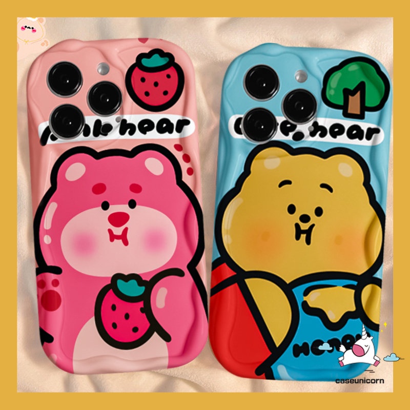 Casing Winnie The Pooh Lucu Untuk Redmi A2 10 9 A1 10C 9T 9C NFC 9A 10A Redmi Note12 8 9 11 10s 10 11s Pro Max POCO M3 3D Wavy Curved Edge Kartun Strawberry Bear Manyo Tpu Lembut Sarung