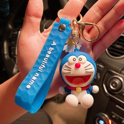 Lucu Pasangan Kekasih 3D Pink Biru Doramon Gantungan Kunci Dengan Tali Mobil Rumah Gantungan Kunci Tas Ponsel Case Bluetooth Earphone Cover Charms Liontin Hadiah Untuk Pria Wanita