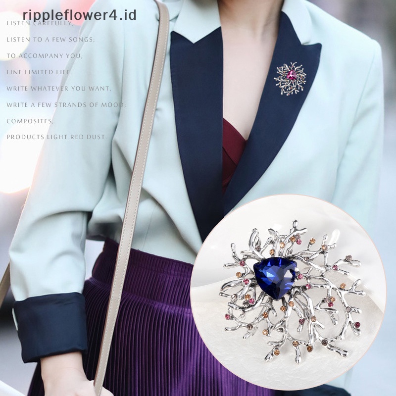 {rippleflower4.id} Bros Desainer Berkualitas Fashion Vintage Bros Bunga Kristal Untuk Wanita Bros Geometri Logam Pin Paduan Tanaman Bros Peniti~