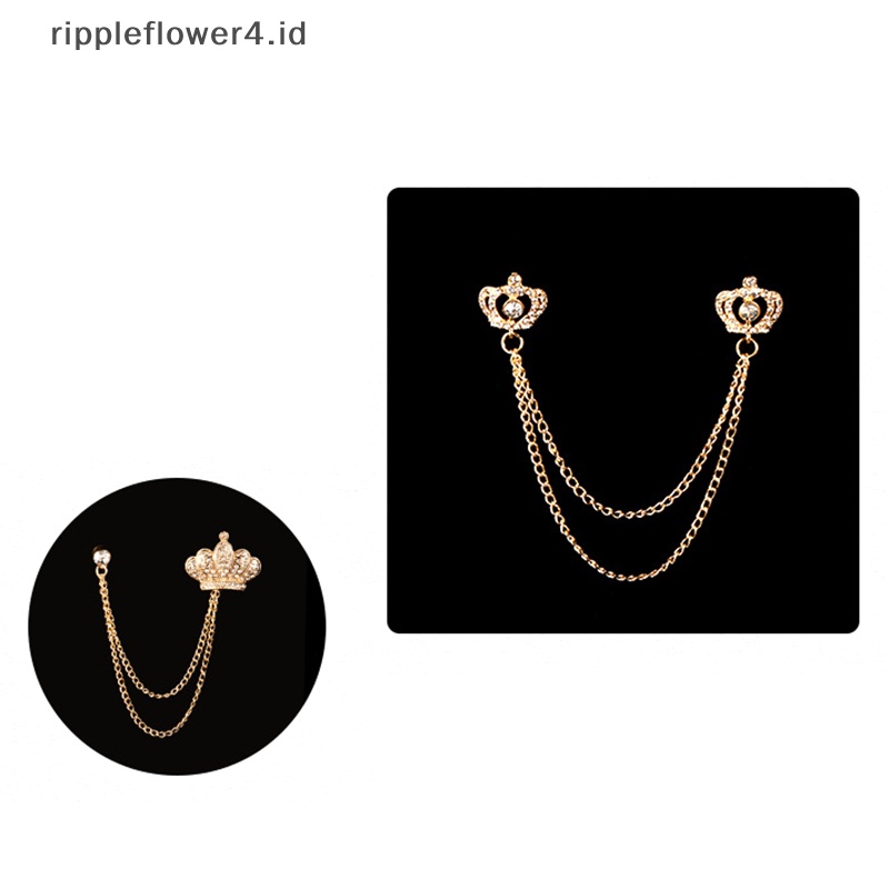 {rippleflower4.id} Baru Fashion Mahkota Bros Berlian Imitasi Rumbai Rantai Kerah Pin Jas Baju Fashion Pakaian Bros Untuk Wanita Pria Aksesoris~