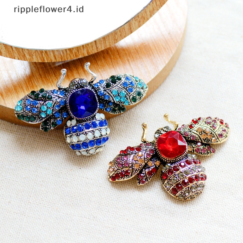 {rippleflower4.id} Retro Serangga Kristal Bros Pin Kerah Lapel Lencana Perhiasan Hadiah Aksesoris~