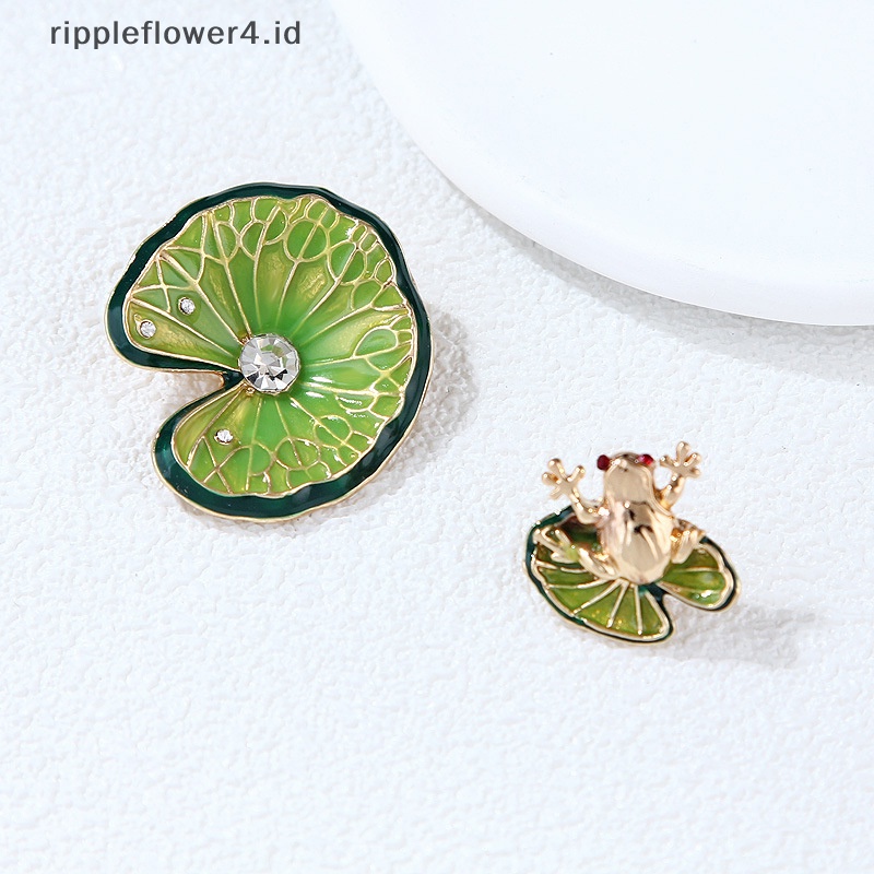 {rippleflower4.id} 2pcs Mode Daun Teratai Kodok Berlian Imitasi Bros Pin Untuk Pakaian Wanita Pesta Perhiasan Accessries~